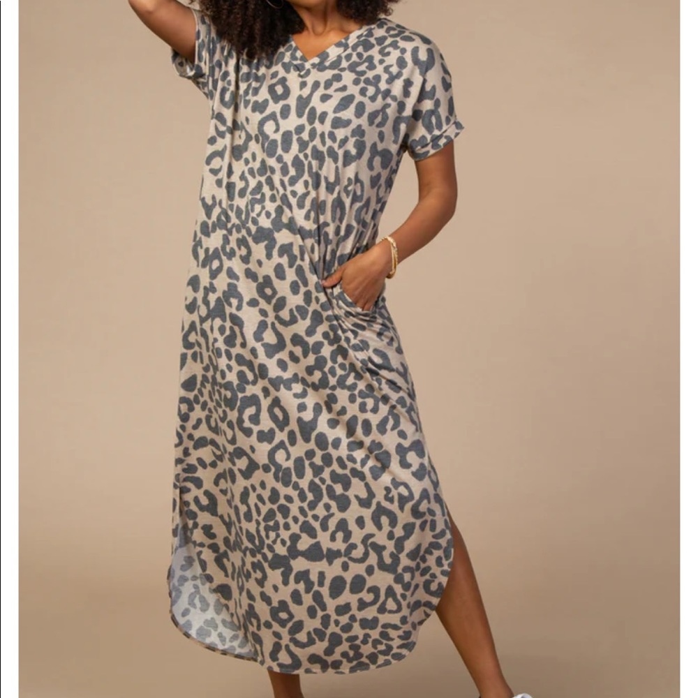 Pinkblush Beige Leopard Print V-Neck Maxi Dress